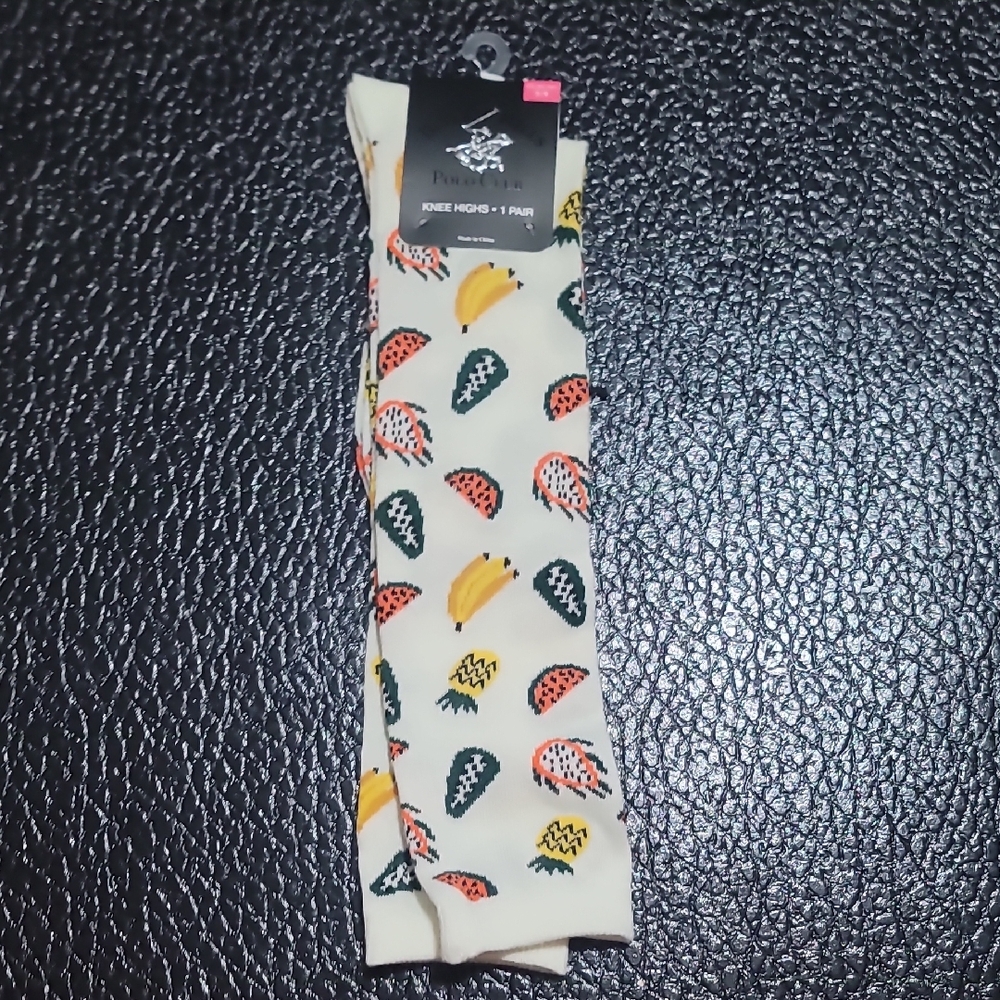 Beverly Hills Polo Club Cream Knee-High Socks with Fruit Design